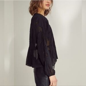 ARITZIA WILFRED Peplum Jacquard Blouse floral sheer wrap surplice long sleeve xs